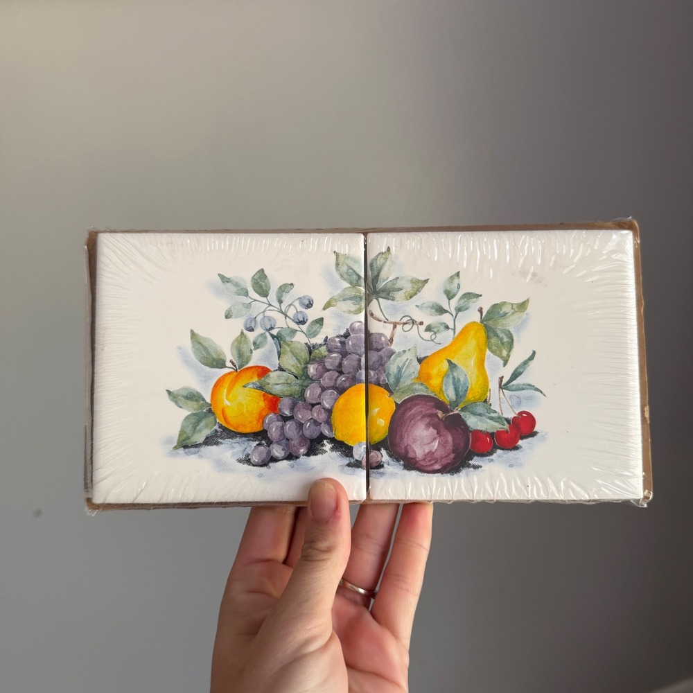 Vintage Fruit Ceramic Tile Mural 2 Piece Set Kitchen Backsplash Decor 4x8 Inch